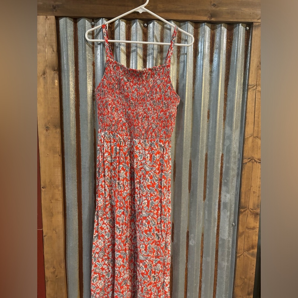 Old Navy Orange Print Spaghetti Strap Long Dress